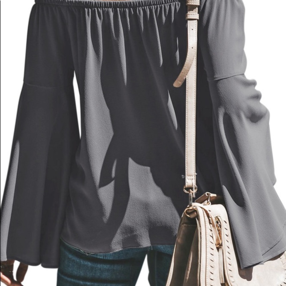 So cute! Grey long sleeve off the shoulder top! - Picture 4 of 5